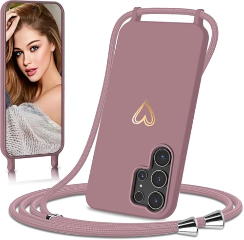 Eherui Handykette für Samsung Galaxy S25 Ultra Hülle mit Band,Design Gold Herz,Dünn Stoßfeste SchutzHülle,mit Abnehmbar Kordel zum Umhängen Liquid Silikon Case Handyhülle für Samsung S25 Ultra,Rosa Eherui Handykette für Samsung Galaxy S25 Ultra Hülle mit Band,Design Gold Herz,Dünn Stoßfeste SchutzHülle,mit Abnehmbar Kordel zum Umhängen Liquid Silikon Case Handyhülle für Samsung S25 Ultra,Rosa von Eherui