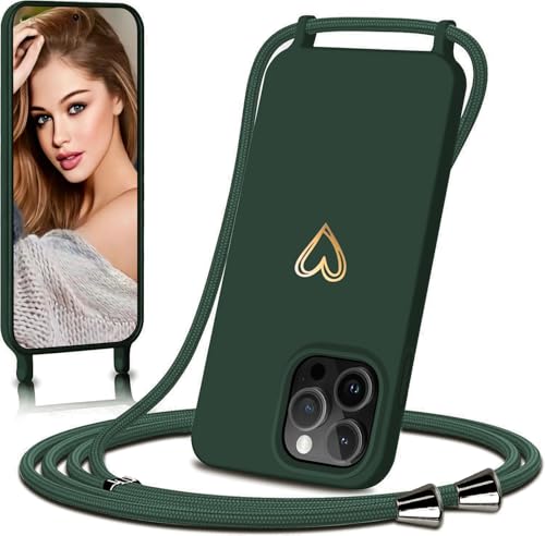 Eherui Handykette für iPhone 16 Pro Max Hülle mit Band,Design Gold Herz,Dünn Stoßfeste SchutzHülle,mit Abnehmbar Kordel zum Umhängen Liquid Silikon Case Handyhülle für iPhone 16 Pro Max 6,9 Zoll,Grün Eherui Handykette für iPhone 16 Pro Max Hülle mit Band,Design Gold Herz,Dünn Stoßfeste SchutzHülle,mit Abnehmbar Kordel zum Umhängen Liquid Silikon Case Handyhülle für iPhone 16 Pro Max 6,9 Zoll,Grün von Eherui