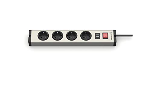 EHMANN 0601x0a052031 Multilader Steckdosenleiste, Aluminium, 4-Fach + 2X USB-A, 1,5 m Zuleitung von Ehmann