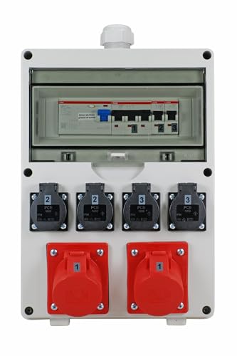 EHMANN PROFI Wandverteiler, M32 Eingang für Kabel, mit FI und Leitungsschutzschaltern, Made in Germany, 6 Ausgänge (2 x CEE 16 A / 4 x 230 V~), K2, BGI-GUV-I608 von Ehmann