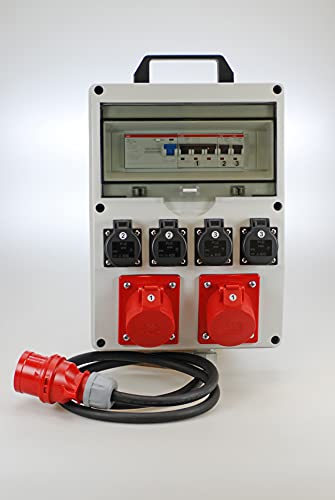 Ehmann Mobiler PROFI Verteiler mit Tragegriff, FI/LS, Made in Germany, 6 Ausgänge (2 x CEE 16 A / 4 x 230 V~), 2m Zuleitung H07RN-F 5G 2,5mm², IP54, K2, BGI-GUV-I608 von Ehmann