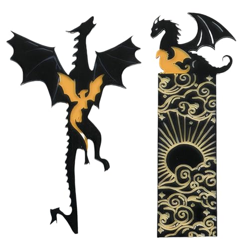 2 Stück Acryl Lesezeichen 2mm, Personalisierte Lesezeichen Kinder Einschulung Schwarze Goldene Drachen, Bookmarks for Reading Geschenke für Frauen Männer Studenten Lehrer (A) von Ehuihuan