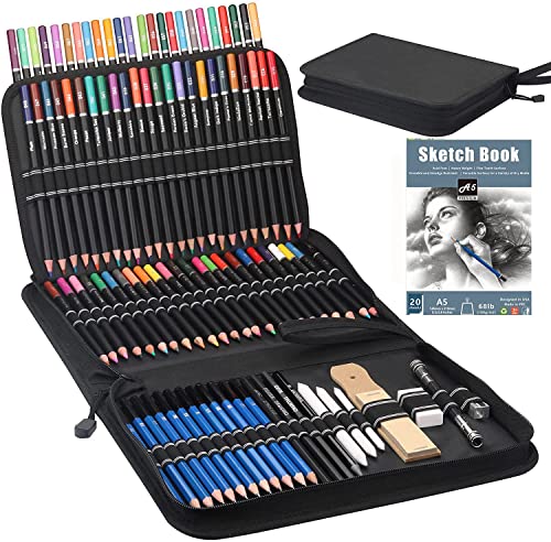 EiDevo Buntstifte Zeichnen Bleistift Set,96 Stück Art Set mit Aquarellstift, inklusive 72 Buntstiften und 24 Skizzen Set,Kunststift Set im Reiseetui mit Reißverschluss,zum Zeichnen von EiDevo