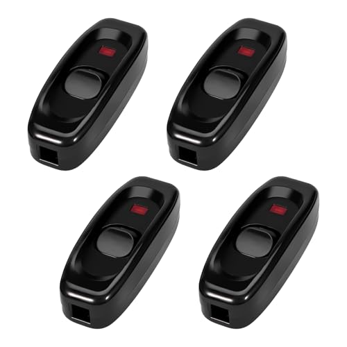 4er-Pack schwarze Schalter, Inline-Kabel-Nachttischlampenschalter 250 V 10 A, Torpedoschalter mit LED-Anzeige, Ein-Aus-Schalter für Tisch- und Schreibtischlampen 4er-Pack schwarze Schalter, Inline-Kabel-Nachttischlampenschalter 250 V 10 A, Torpedoschalter mit LED-Anzeige, Ein-Aus-Schalter für Tisch- und Schreibtischlampen von Eiaigky