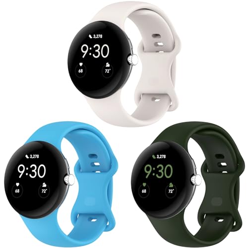 Eiavike Armband kompatibel mit Google Pixel Watch, weiches Silikon, Sport-Uhrenarmbänder, Ersatzarmband für Google Pixel Watch, Smartwatch, Zubehör (groß, 3-Kreide/Grün/Himmelblau) von Eiavike