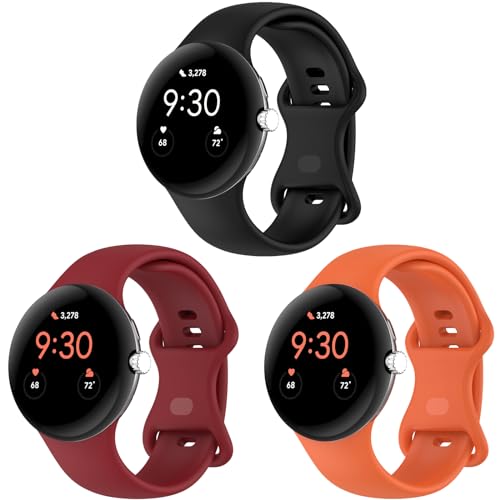 Eiavike Armband kompatibel mit Google Pixel Watch, weiches Silikon, Sport-Uhrenarmbänder, Ersatzarmband für Google Pixel Watch, Smartwatch, Zubehör (klein, 3-schwarz/rot/orange) von Eiavike