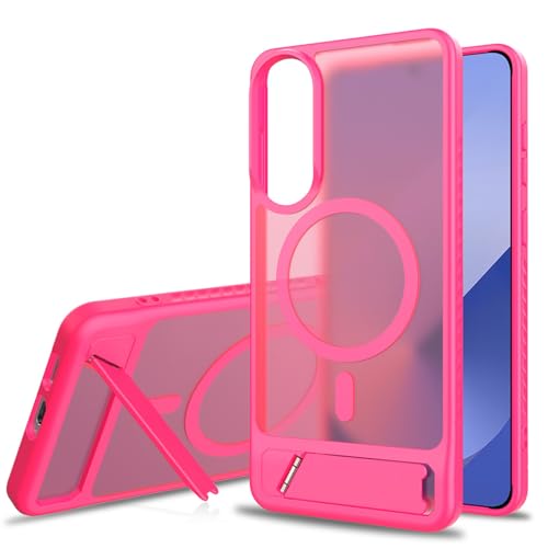 Eiavike Handyhülle für Samsung Galaxy S25 Edge 16,6 cm (6,65 Zoll), magnetische Schutzhülle für Magsafe mit Ständer, durchscheinende matte Rückseite, schlanke Stoßfängerabdeckung (Hot Pink) von Eiavike