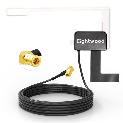 Eightwood Aktive DAB, DAB+ Autoantenne SMB Adapter, Digitales Autoradio Antenne Glashalterung mit 3 m Verlängerungs Kabel Kompatibel für DAB Radio Pioneer Clarion Kenwood Alpine MEHRWEG von Eightwood