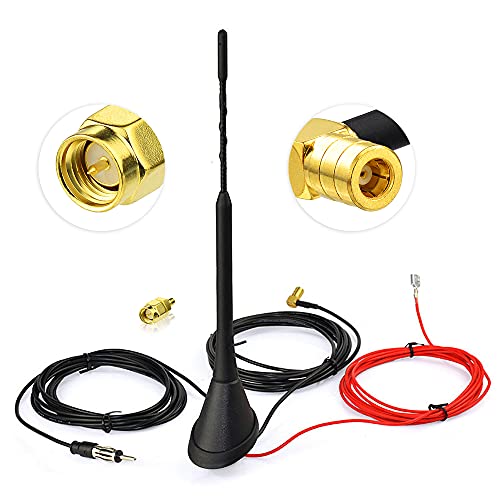 Eightwood Aktive DAB/DAB+ Antenne Auto Digital Radio FM/AM Kombi Dachantenne Autoantenne mit Verstärker with SMB/SMA Stecker DIN Adapter Auto Radio Fahrzeug Splitter Amplifier 5M von Eightwood