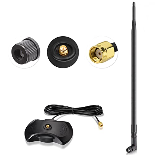 Eightwood Antenne WiFi 2.4G/5.8G RP-SMA Antenne 12dBi Tilt-and-Roll WLAN Antenne mit Basis Magnetica für Scheda WiFi Schede PCI WiFi Router Wirelesse Bluetooth ZigBee von Eightwood