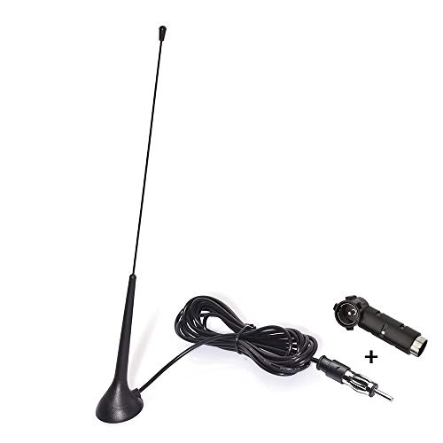 Eightwood Autoradio Antenne FM Antenne Radio magnetische Befestigung Antenne FM 3m Kabel RG174 + DIN Buchse auf ISO Adapter für Autos Radio LKWs Universal MEHRWEG von Eightwood