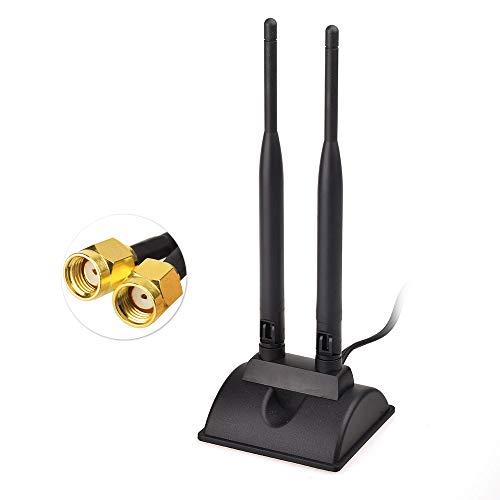 Eightwood WiFi Antenne 2.4G / 5.8G Dual Frequency Magnetic 6dBi RP-SMA Adapter 2m Verlängerungskabel für WLAN PCI WiFi Karten Wirelesse Router Bluetooth Dlink von Eightwood