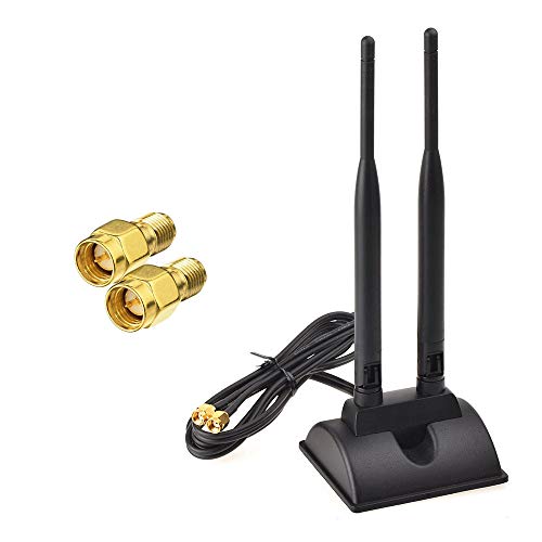 Eightwood WiFi Antenne 2.4G / 5.8G Dual Frequency Magnetic 6dBi RP-SMA Adapter 2m Verlängerungskabel für WLAN PCI WiFi Karten Wirelesse Router Bluetooth TP-Link Dlink MEHRWEG von Eightwood