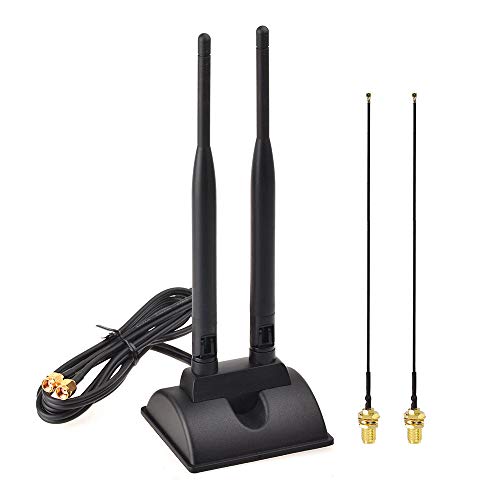 Eightwood WiFi Antenne 2.4G / 5.8G Dual Frequency Magnetic 6dBi RP-SMA Adapter 2m Verlängerungskabel mit 2 STK MHF4 Kabel ür WLAN PCIe Karten Wirelesse Router Bluetooth TP-Link Dlink MEHRWEG von Eightwood