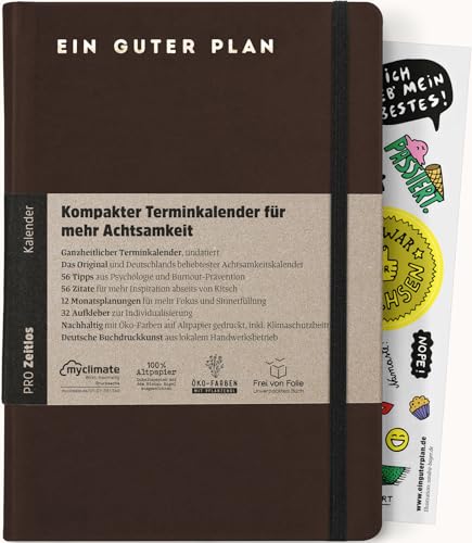 Ein guter Plan Pro Zeitlos – Kompakter Terminkalender für mehr Achtsamkeit im Alltagschaos – Undatierter Planer mit Kunstledereinband, Gummiband und Froschtasche (Leder) von Ein guter Plan