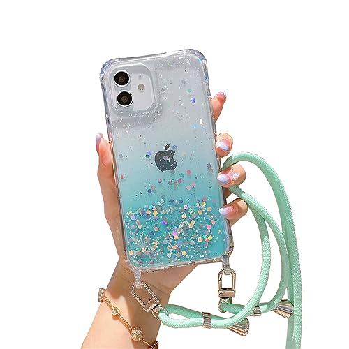 Einaily Glitzer Handykette für iPhone 13 Hülle, Necklace Handyhülle mit Band Stossfest abnehmbar Schnur mit Case zum Umhängen Bling Transparent Hülle Silikon mit Kordel Schutzhülle für iPhone 13 von Einaily