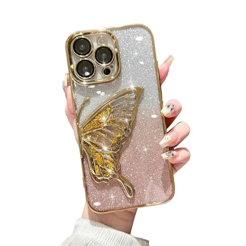 Einaily Glitzer Hülle für iPhone 12 Case, 3D Schmetterling Handyhülle mit funkelnder Treibsand, Bling Farbverlauf Karte, Kameraschutz Transparent Schutzhülle für Frauen für iPhone 12 Cover,Gold Einaily Glitzer Hülle für iPhone 12 Case, 3D Schmetterling Handyhülle mit funkelnder Treibsand, Bling Farbverlauf Karte, Kameraschutz Transparent Schutzhülle für Frauen für iPhone 12 Cover,Gold von Einaily