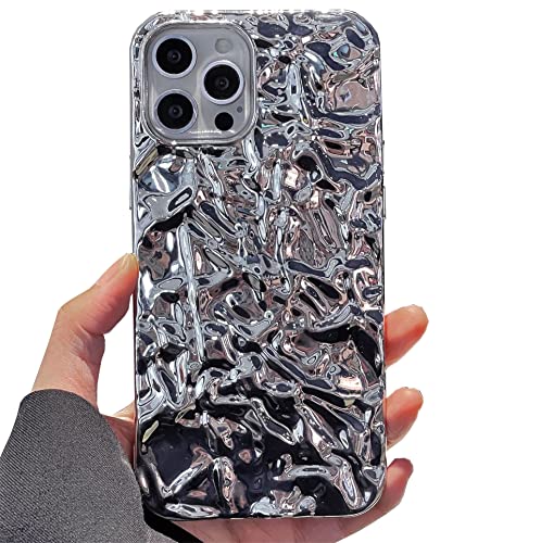 Einaily Glitzer Hülle für iPhone 15 Pro, Glitter Silber Tinfoil 3D Falten Stoßfeste Handyhülle Mode Luxus Weiche TPU Silikon Hülle für Frauen und Mädchen Schutzhülle Cover Case für iPhone 15 Pro von Einaily
