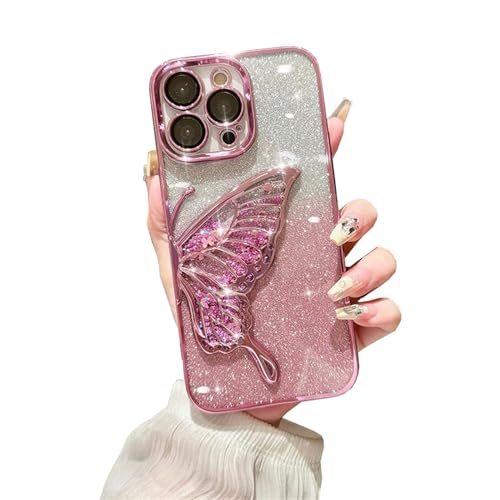 Einaily Glitzer Hülle für iPhone 15 Pro Max, 3D Schmetterling Dreidimensional Handyhülle mit funkelnder Treibsand, Bling Farbverlauf Karte, Kameraschutz Transparent Schutzhülle für Frauen,Rose Einaily Glitzer Hülle für iPhone 15 Pro Max, 3D Schmetterling Dreidimensional Handyhülle mit funkelnder Treibsand, Bling Farbverlauf Karte, Kameraschutz Transparent Schutzhülle für Frauen,Rose von Einaily