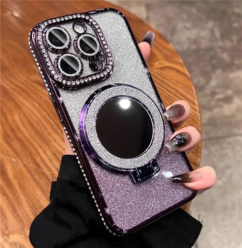 Einaily Glitzer Hülle für iPhone 16 Magnetisch Handyhülle mit Ring Ständer,Glitter Strass Handyhülle Transparent TPU Silikon Case mit Makeup Spiegel Stoßfest Kratzfest Schutzhülle Cover, Lila Einaily Glitzer Hülle für iPhone 16 Magnetisch Handyhülle mit Ring Ständer,Glitter Strass Handyhülle Transparent TPU Silikon Case mit Makeup Spiegel Stoßfest Kratzfest Schutzhülle Cover, Lila von Einaily