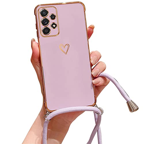 Einaily Handykette für Samsung Galaxy S22 Plus Hülle mit Kleinen Goldenes Herzen Handyhülle mit Band Einstellbar Abnehmbar Kordel zum Umhängen Schutzhülle Galvanik TPU Silikon Case Cover S22 Plus von Einaily