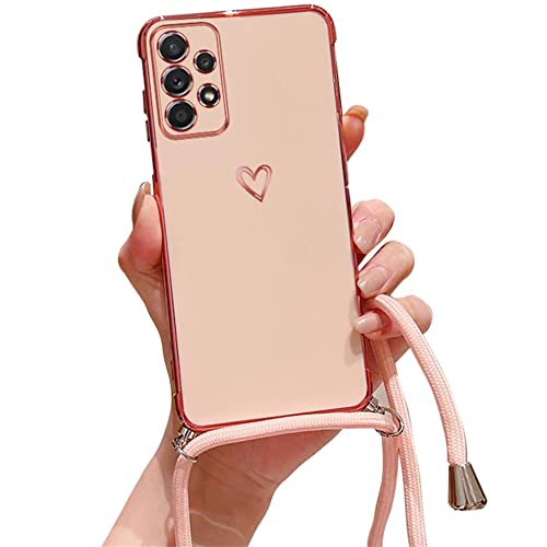 Einaily Handykette für Samsung Galaxy S22 Plus Hülle mit Kleinen Goldenes Herzen Handyhülle mit Band Einstellbar Abnehmbar Kordel zum Umhängen Schutzhülle Galvanik TPU Silikon Case Cover S22 Plus von Einaily