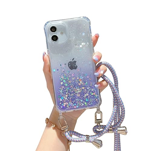 Einaily Handykette für iPhone 12 Mini Glitzer Hülle, Necklace Handyhülle mit Band Stossfest abnehmbar Schnur mit Case zum Umhängen Transparent Hülle Silikon mit Kordel Schutzhülle für iPhone 12 Mini von Einaily