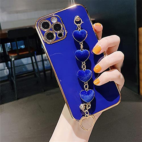 Einaily Herz Handykette für iPhone 13 Hülle mit Armband Strap Kette Handyhülle 360 Grad Schutzhülle Weiche TPU Überzug Case Cover Schön Mode Mädchen Kratzfeste Stoßfest Handykette für iPhone 13 von Einaily