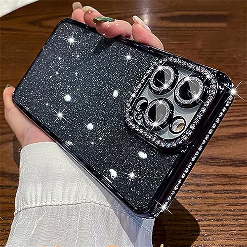 Einaily Hülle für iPhone 14 Silikon Bling Glitzer Schutzhülle für Mädchen,TPU Bumper Überzug Glänzend Strass Rhinestone Diamant glänzender Handyhülle Case Cover für iPhone 14, Solid Schwarz von Einaily