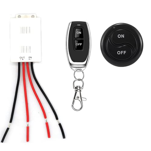Drahtloser Fernsteuerungsschalter DC 12V 24V 7A Fernschalter Ein/Aus mit 18AWG Kabel 328FT lange Strecke für Deckenleuchten Lampen, elektrisches Schloss Magnetschloss Sicherheitssysteme (Model 1) von Einaus