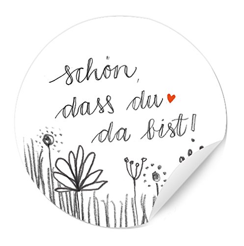 24 Aufkleber: Schön, dass du da bist im schönen Handlettering Design in Weiß Grau, MATTE Papieraufkleber für Gastgeschenke, Etiketten für Tischdeko, Weinflaschen auf der Hochzeit, etc von Eine der Guten