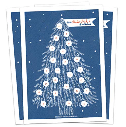 Adventskalender Karten Set - 25 Postkarten im geschmackvollen Design mit Baumkugeln zum Ausmalen, Mini Adventskalender als Alternative für Weihnachtskarten, Advent & Weihnachtsgrüße, Blau Weiß Rot von Eine der Guten