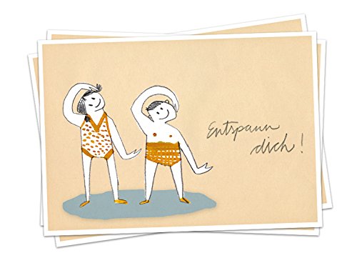 Eine der Guten 5 witzige Postkarten zur Achtsamkeit, Grußkarte: Entspann dich! Postkarten für liebe Grüße Retro Look Recyclingpapier von Eine der Guten