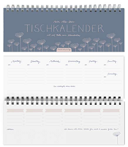 Eine der Guten Design Tischkalender & Wochenplaner, ohne Datum, einfach selbst eintragen und jederzeit beginnen, mit Kalendarium, Blau Rosa, 2 Seiten pro Woche, umweltfreundliches FSC-Papier von Eine der Guten