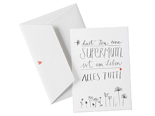 Muttertagskarte - Hast du eine Supermutti - Glückwunschkarte zum Muttertag, Geburtstag, Weihnachten, hochwertige Büttenpapier Grußkarte inkl. Herz-Umschlag von Eine der Guten