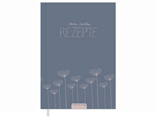 Rezeptbuch A5 zum Selberschreiben - Meine liebsten Rezepte - DIY Kochbuch, Backbuch schreiben, Blau Rosa Blumen Design, Recyclingpapier, Softcover, 14,8 x 21 cm von Eine der Guten
