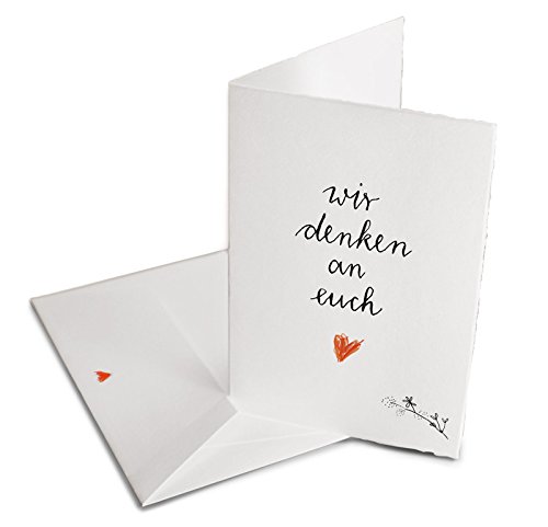 Spruch Grußkarte Trauerkarte - Wir denken an Euch - Handlettering Design Klappkarte mit Umschlag, zum Mut machen, zum Abschied oder als Geburtstagskarte - Büttenpapier (gefranst) von Eine der Guten