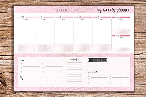 My weekly planer rosa - Block A4 Wochenkalender im Quer Format Planer To do Liste Einlaufsliste von EinfachSchön