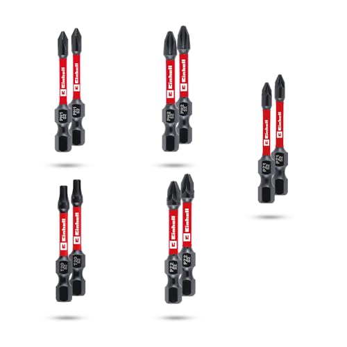 Original Einhell Impact-Bits, 50 mm, PH1/PH2/PZ1/PZ2/T20 (S2-Stahl, Torsionszone, effiziente Kraftübertragung, roter Farbring, C 6.3 Schaft) von Einhell