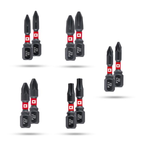 Original Einhell Impact-Bits mit Doppel-Torsion, 30 mm, PH1/PH2/PZ1/PZ2/T20 (S2-Stahl, hohe Langlebigkeit, doppelter Torsionseffekt, roter Farbring, C 6.3 Schaft) von Einhell