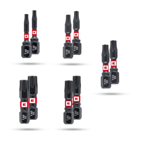 Original Einhell Impact-Bits mit Doppel-Torsion, 30 mm, T10/T15/T25/T30/T40 (S2-Stahl, hohe Langlebigkeit, doppelter Torsionseffekt, roter Farbring, C 6.3 Schaft) von Einhell