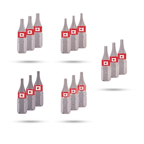 Original Einhell Standard-Bits, 25 mm, T6/T7/T8/T9/T10 (Chrom Vanadium, präzises Schrauben, gute Kontrolle, roter Farbring, C 6.3 Schaft) von Einhell