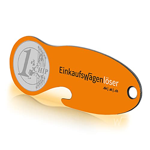 Einkaufswagenlöser Code24 Münze orange/Schlüsselanhänger Einkaufschip mit Schlüsselfundservice/Abziehbarer Einkaufswagenchip Metall, Chip Einkaufswagen, Key Finder / 5 Stück von Einkaufswagenlöser
