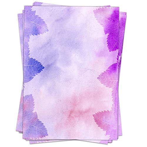 10 Blatt Briefpapier (A4) | Purple Leaves Rosa Lila | Motivpapier | edles Design Papier | beidseitig bedruckt | Bastelpapier | 90 g/m² von Einladungskarten Manufaktur Hamburg