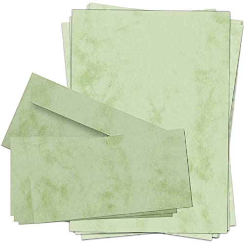 10 Briefpapiere und Briefumschläge SET | Marmor grün | Papier und Umschlag mit Design-Motiv bedruckt | 90 g/m² von Einladungskarten Manufaktur Hamburg
