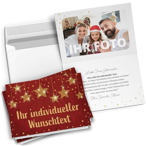 10 Personalisierte Weihnachtskarten mit Ihrem Text und Foto - klassisch rot - individueller Weihnachtsgruß edel Grußkarte Weihnachten Klappkarten mit Umschlägen von Einladungskarten Manufaktur Hamburg