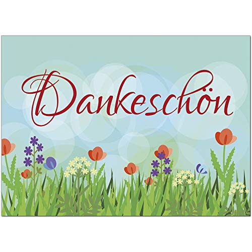 10 x Dankeskarten mit Umschlag - Blumenwiese - Danksagungskarten, Danke sagen, nach Hochzeit, Geburt, Baby, Taufe, Geburtstag, Kommunion, Konfirmation, Jugendweihe von Einladungskarten Manufaktur Hamburg