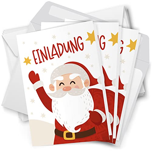 10 x Einladungskarten Klappkarten Weihnachten mit Umschlag zur Weihnachtsfeier Motiv Niedlicher Weihnachtsmann rot von Einladungskarten Manufaktur Hamburg
