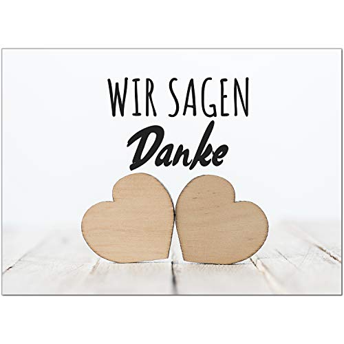 10 x Hochzeits-Dankeskarten - Holz Herz Zwei 2 Wir sagen Danke - Danksagungskarten für Ehepaare um Danke zu sagen nach Hochzeit, Polterabend oder Hochzeitsfeier von Einladungskarten Manufaktur Hamburg