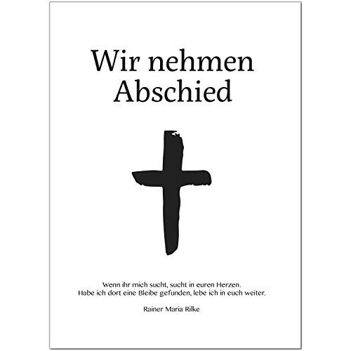 10 x Trauerkarten mit 10 Umschlägen im Set - mit Zitat - Einladung Beerdigung, Anzeige, Trauer, Sterbefall, Friedhof, Begräbnis von Einladungskarten Manufaktur Hamburg